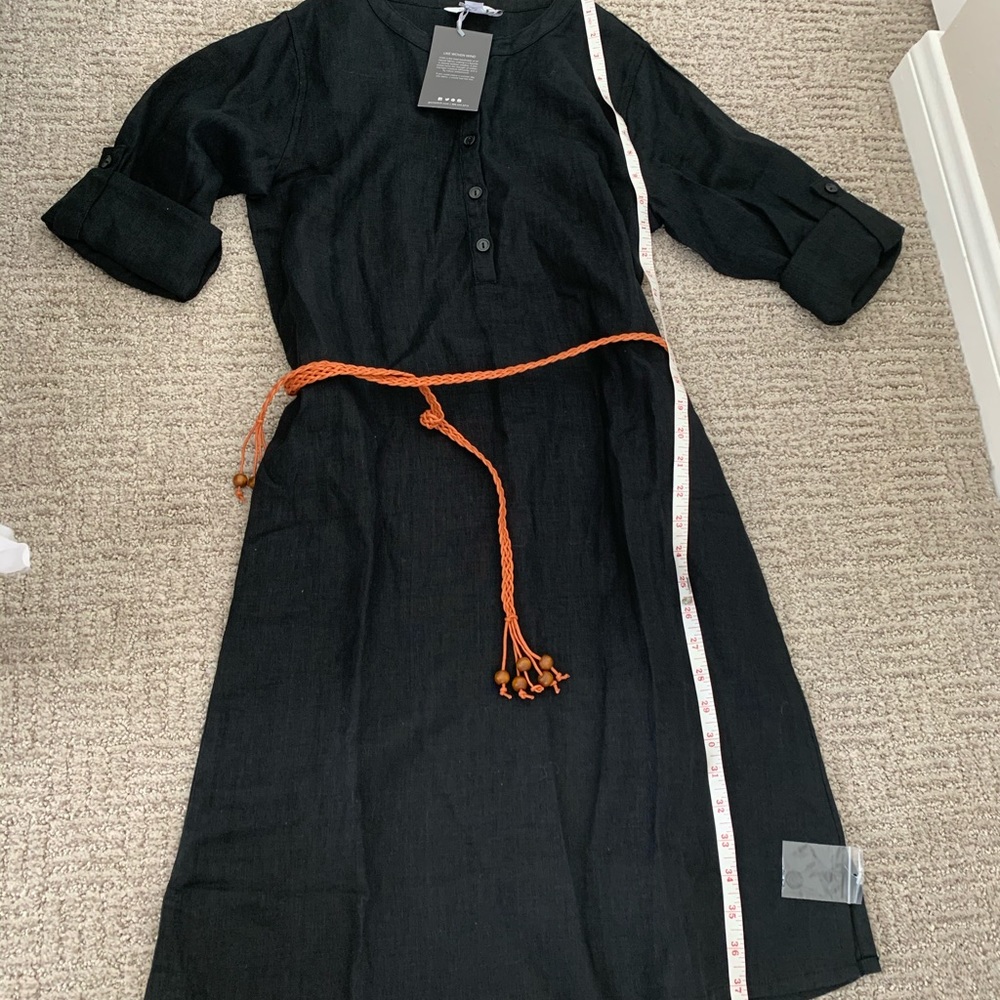 Garnet Hill French Linen Black belt Shirt Dress 4